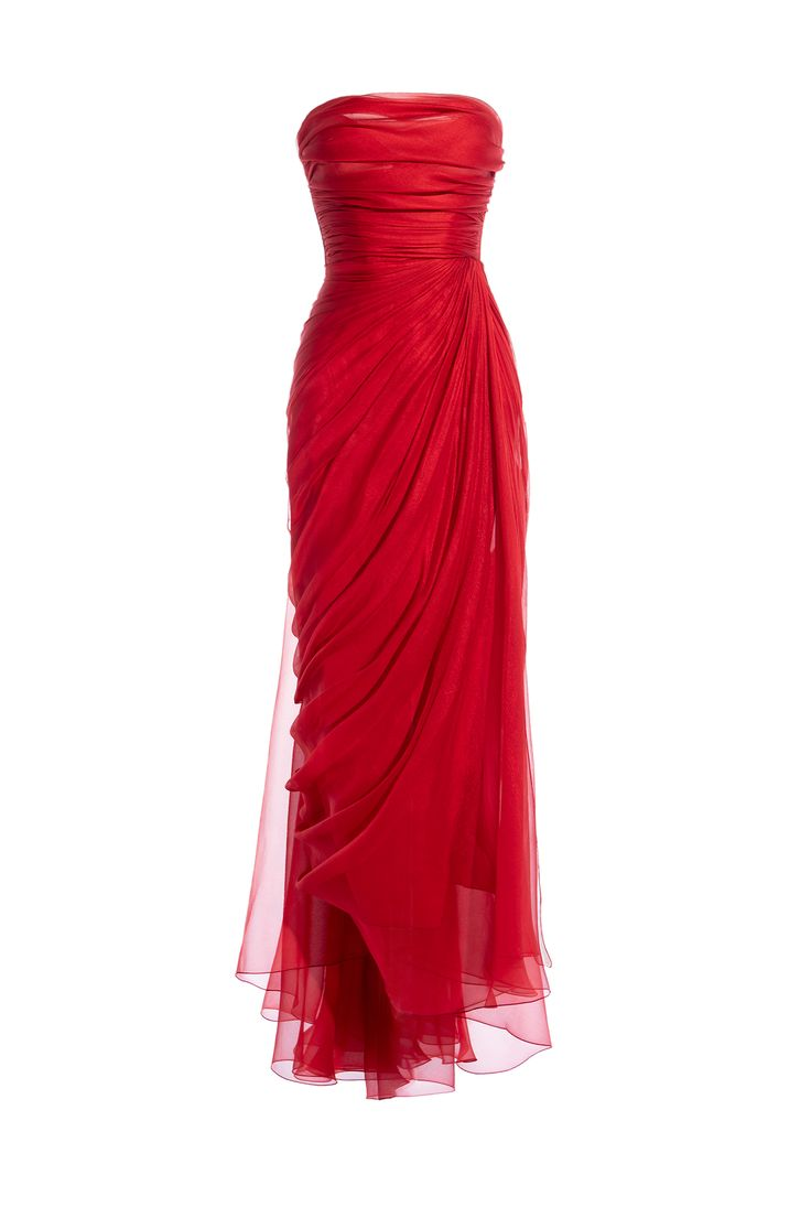 Trägerloses rotes Tüll-Etuikleid J6014