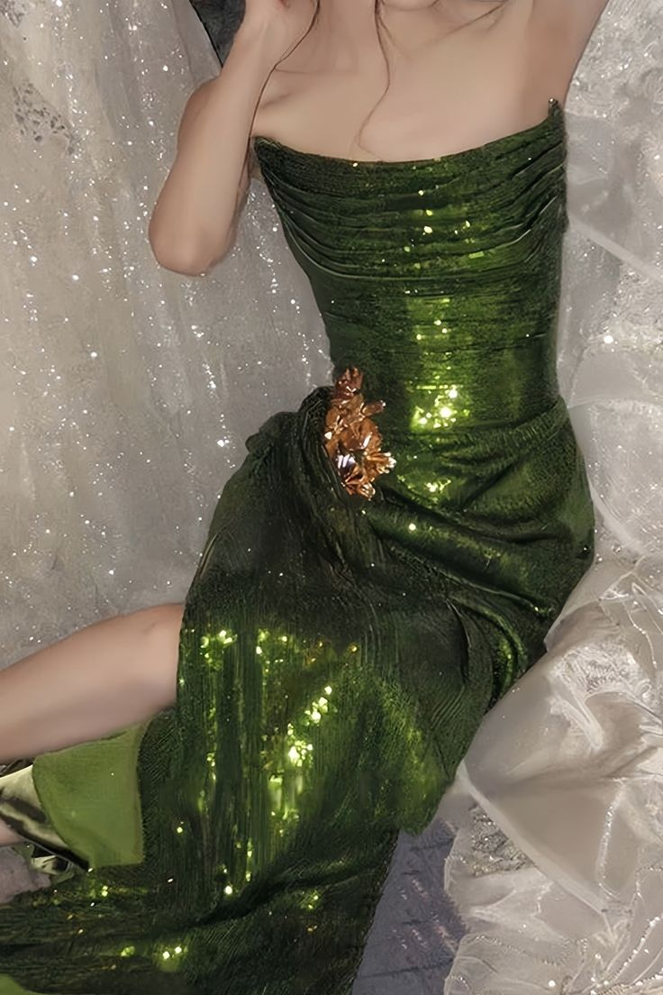 Trägerloses grünes Ballkleid, formelles Abendkleid J6019