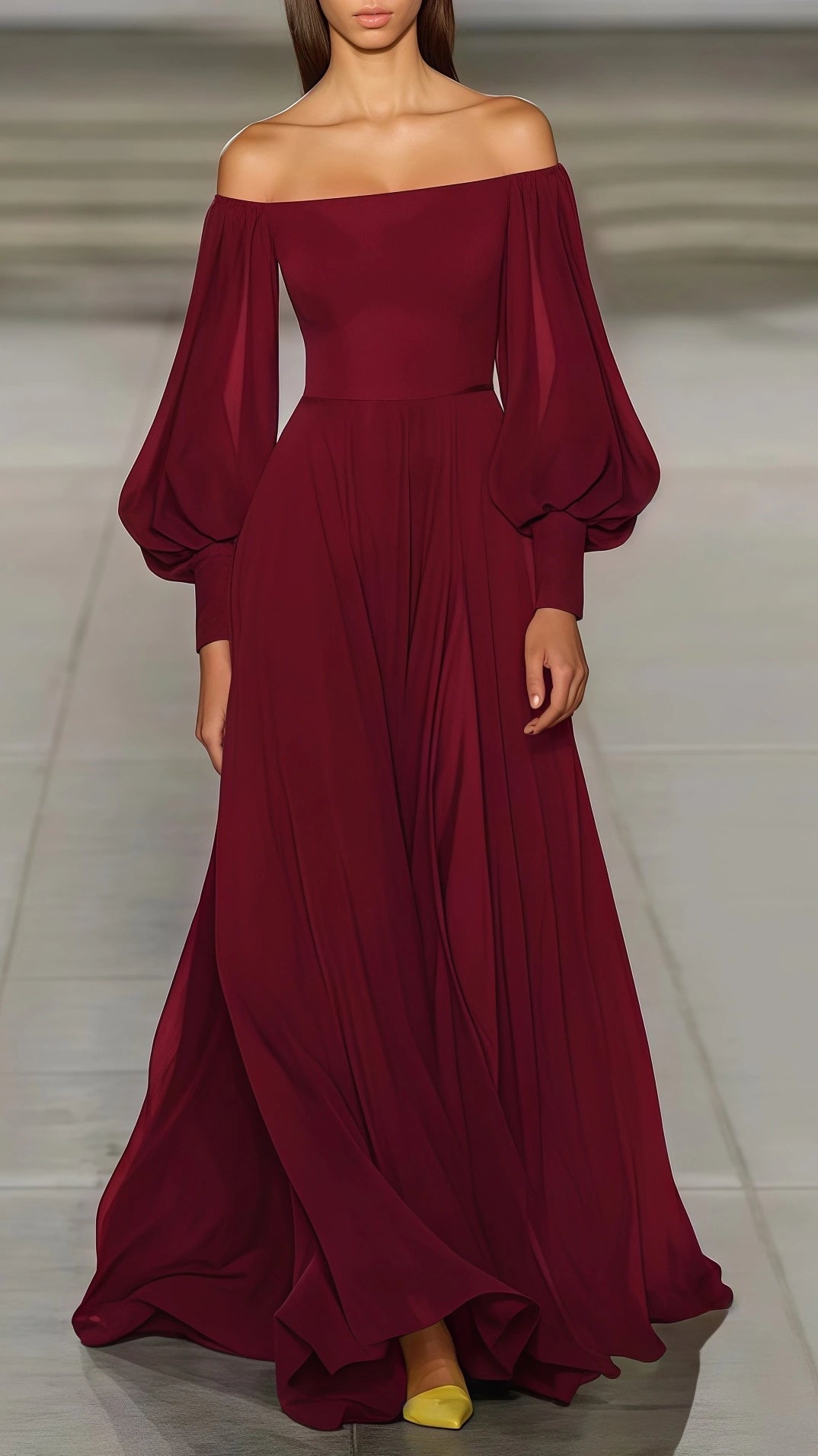 Robe de bal trapèze en mousseline de soie, épaules dénudées, élégante robe de soirée J6109