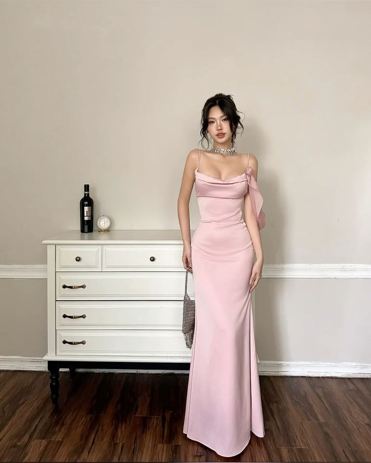 Spaghetti Straps Pink Mermaid Long Prom Dress Formal Party Dress J6122
