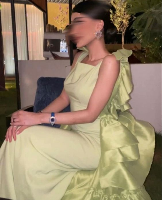 Green Ruffle Straps Ball Gown Formal Long Prom Dress J6148
