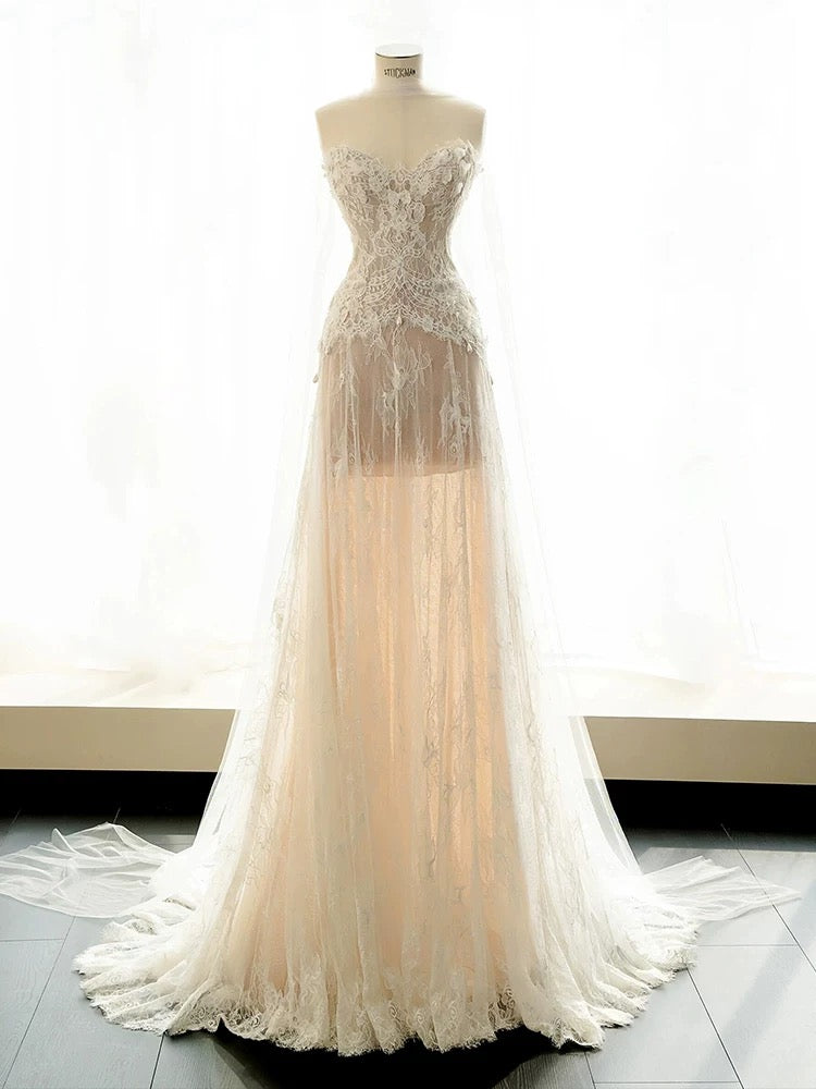 Sweetheart Lace A Line Wedding Dress Ivory Wedding Gown J6167