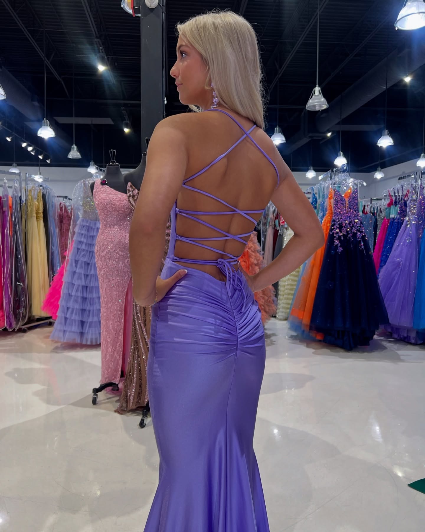 Spaghettiträger Lila Ballkleid Meerjungfrau Formales Abendkleid J6209