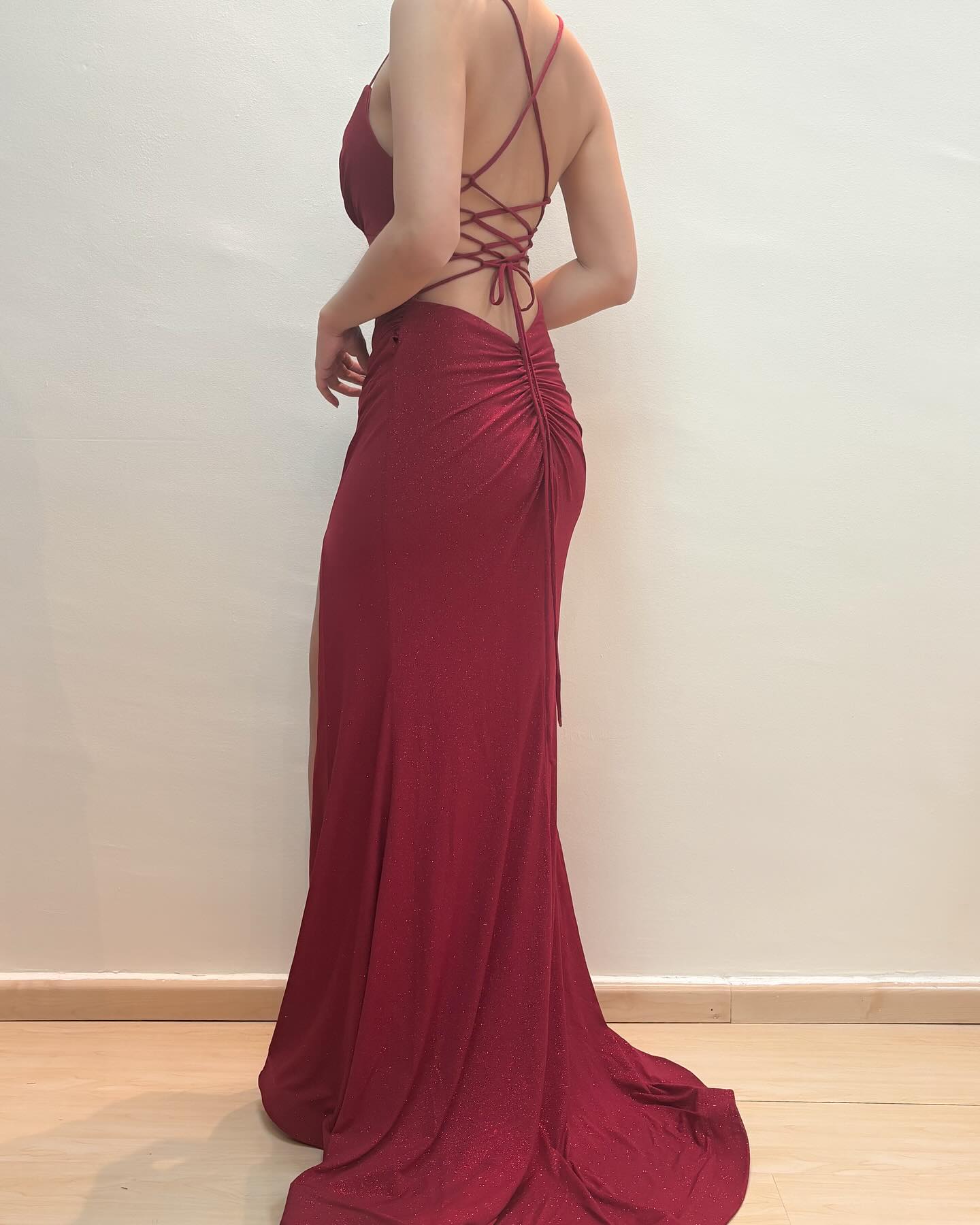 Robe de bal sirène dos nu bordeaux, robe de soirée vintage J6259