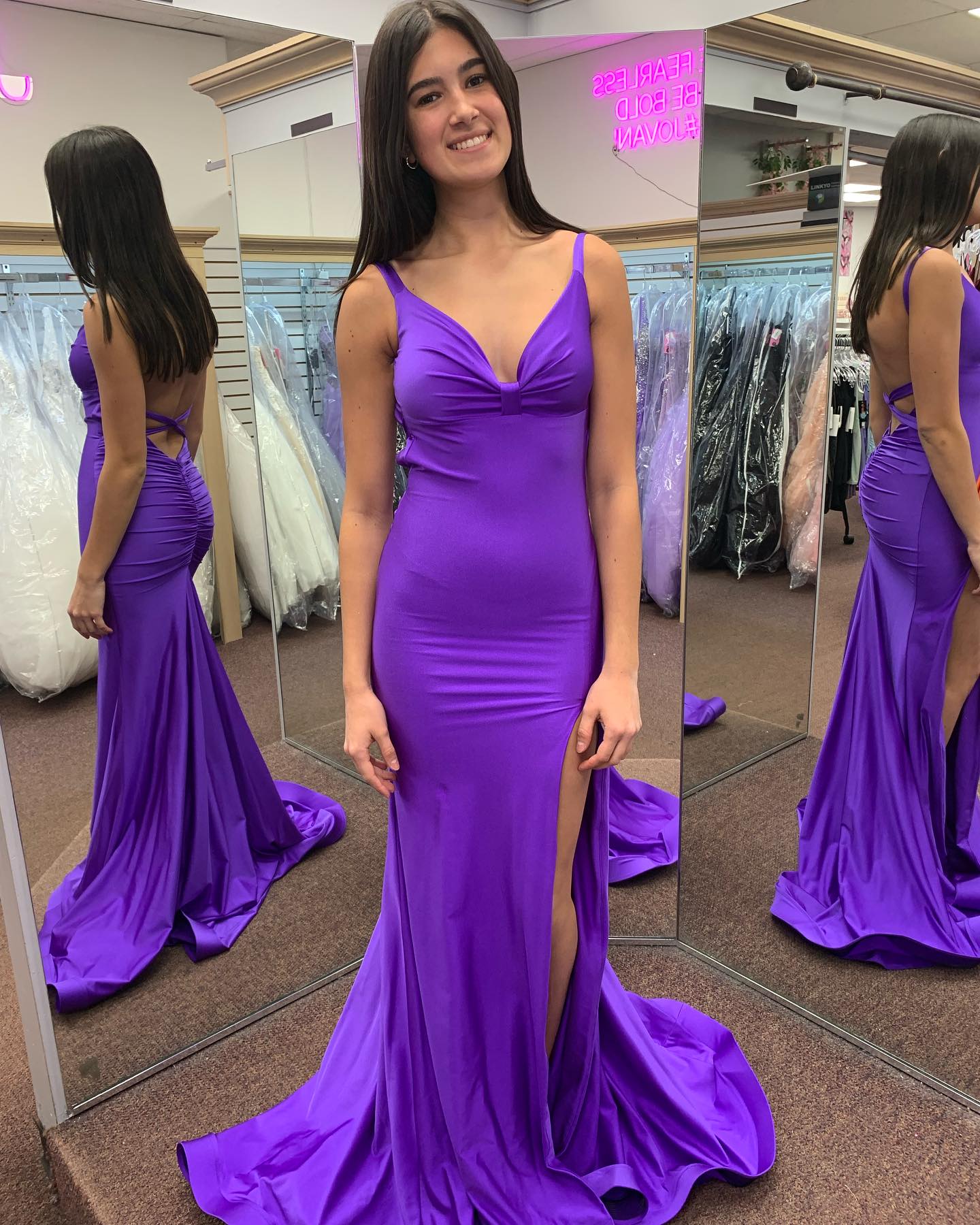 Backless Mermaid Purple Prom Dress Satin Evening Formal Party Gown J6266
