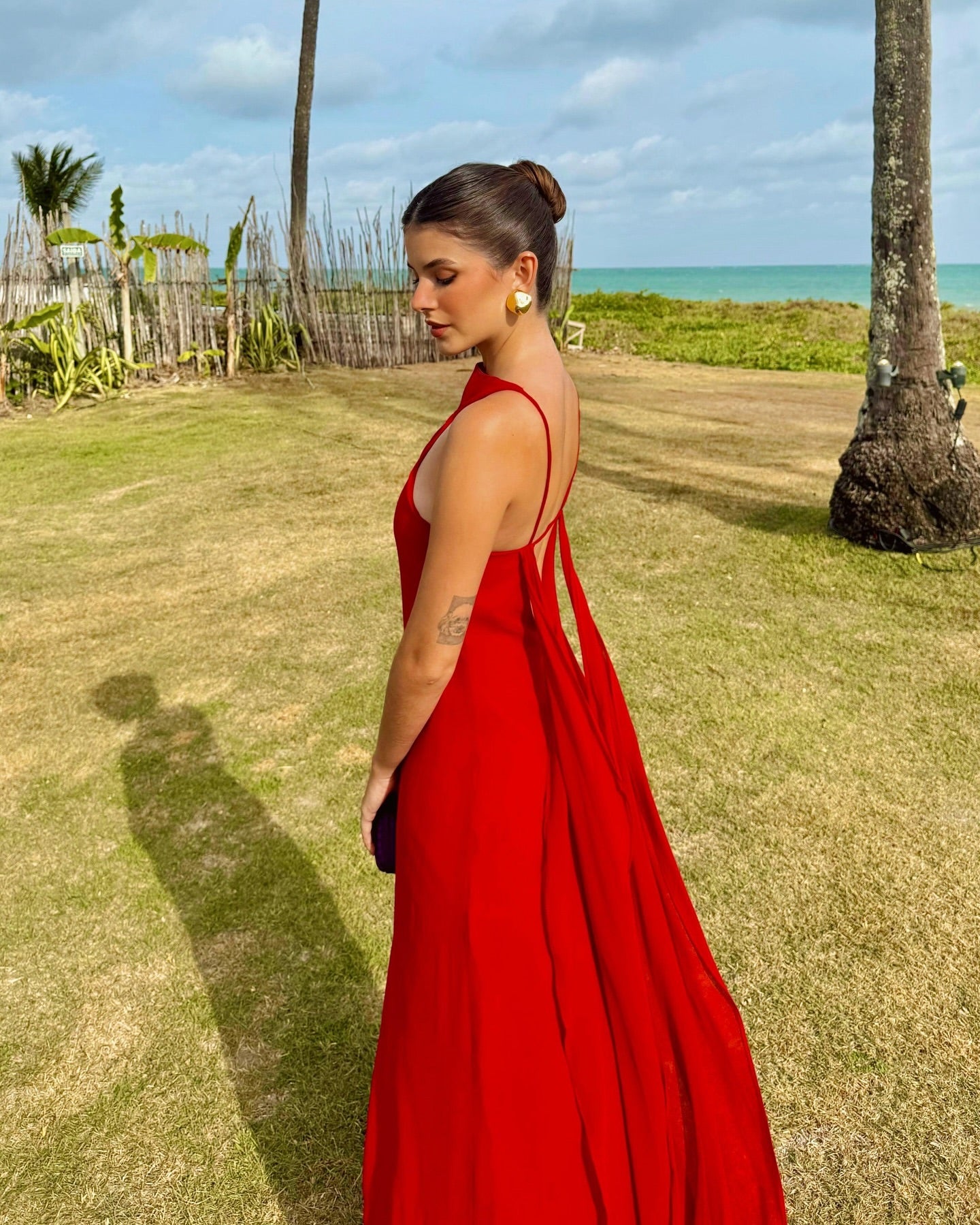 Robe de mariée rouge en mousseline de soie, dos nu, robe de soirée formelle J6274