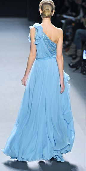 One-Shoulder-A-Linie Blau Chiffon Ballkleid Formelle Partykleid J6386