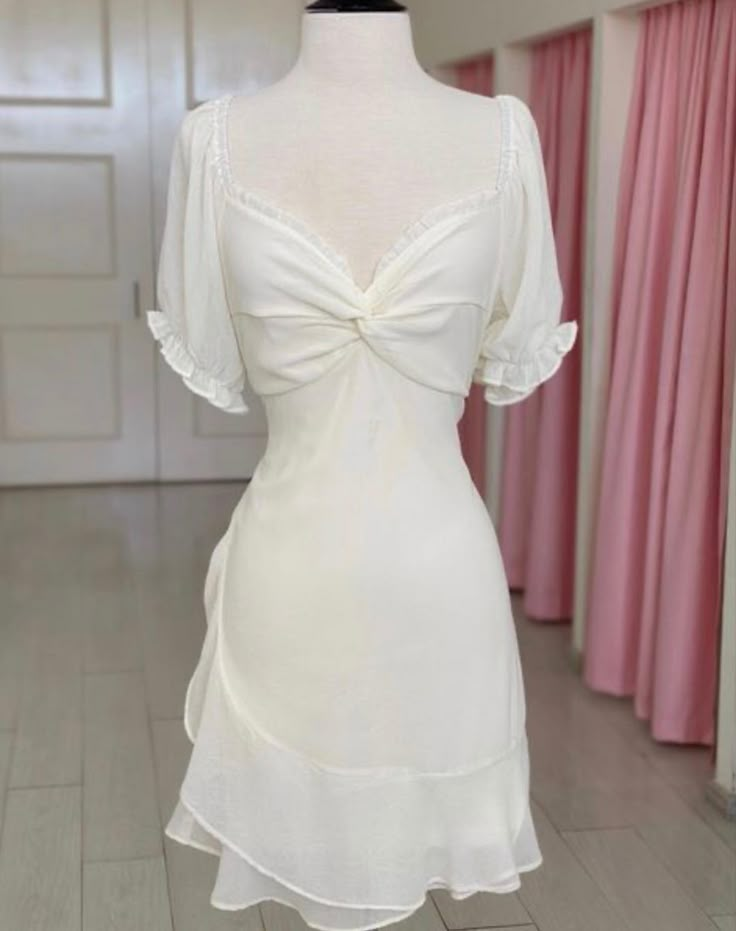 A Line Chiffon Ivory Short Dress Ruffle Homecoming Dress J6394