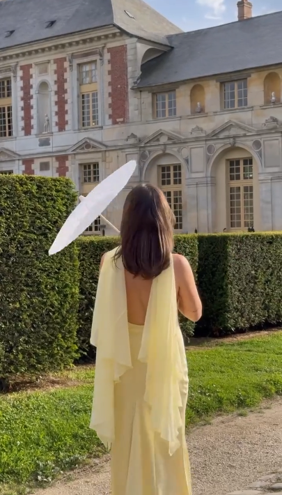 Robe de bal sirène jaune en mousseline de soie, robe d'invitée de mariage jaune J6416