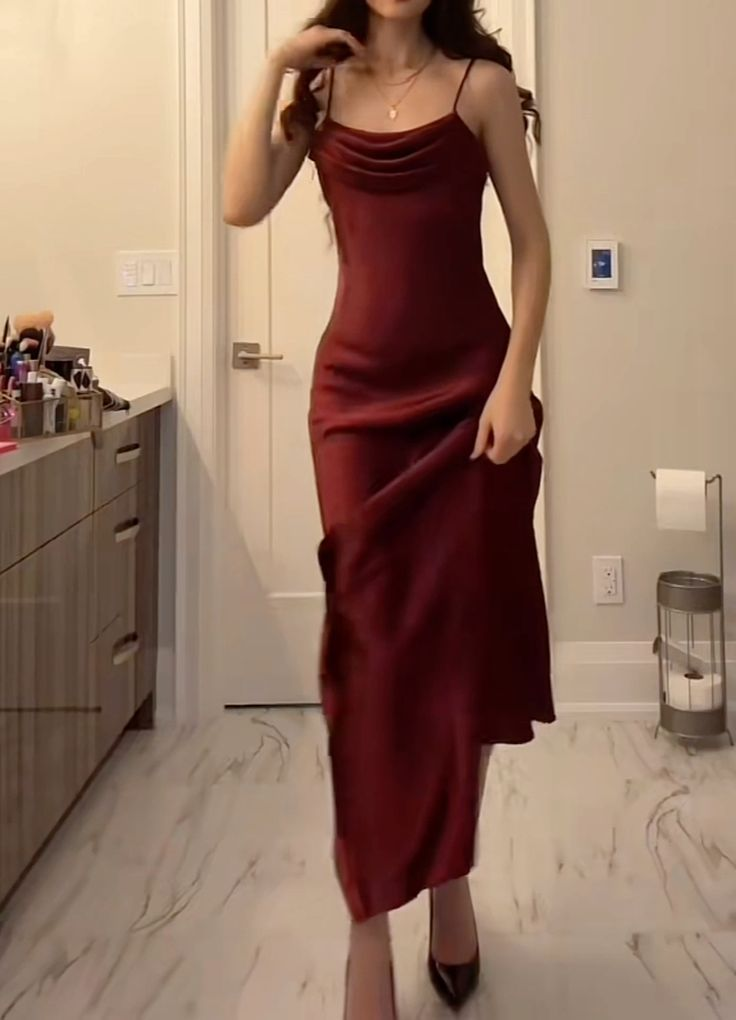 Spaghetti Straps Modest Mermaid Burgundy Prom Dress Formal Party Gown J6417