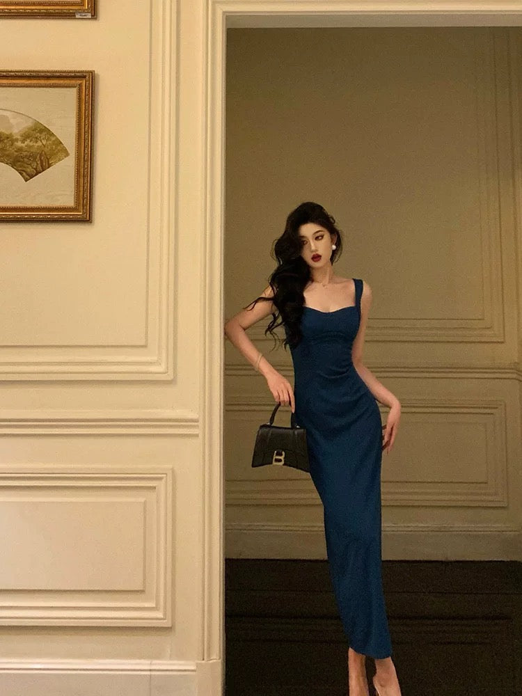 Robe de bal bleue élégante, robe de soirée formelle, robe d'anniversaire J6477