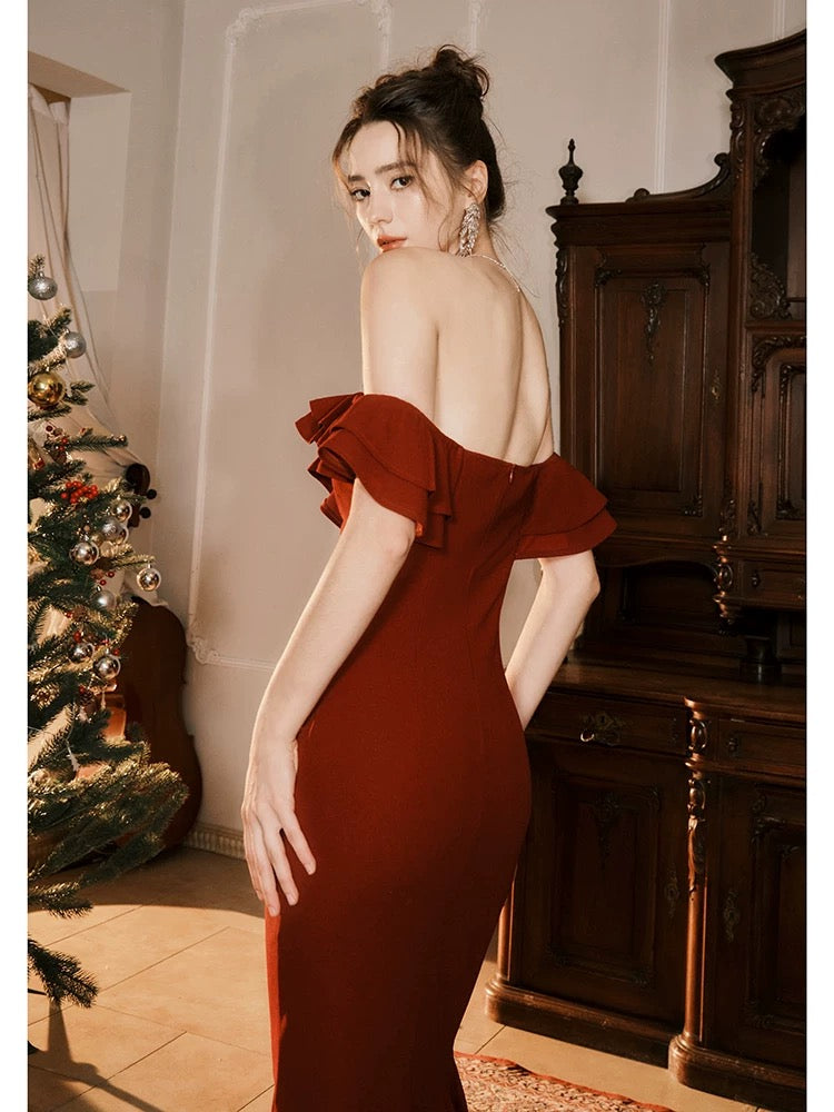 Schulterfreies Meerjungfrau-Ballkleid, formelles Abendkleid J6541