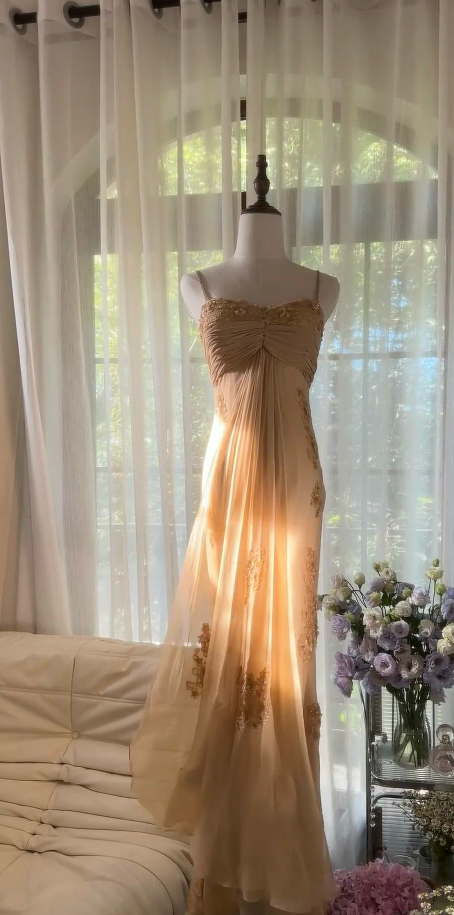 Spaghettiträger Chiffon Applique Ballkleid Vintage Abendkleid J6548