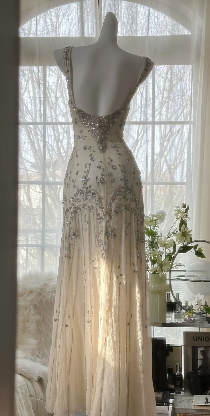 Robe de bal vintage en mousseline de soie, coupe trapèze, avec perles, tenue d'anniversaire, J6598