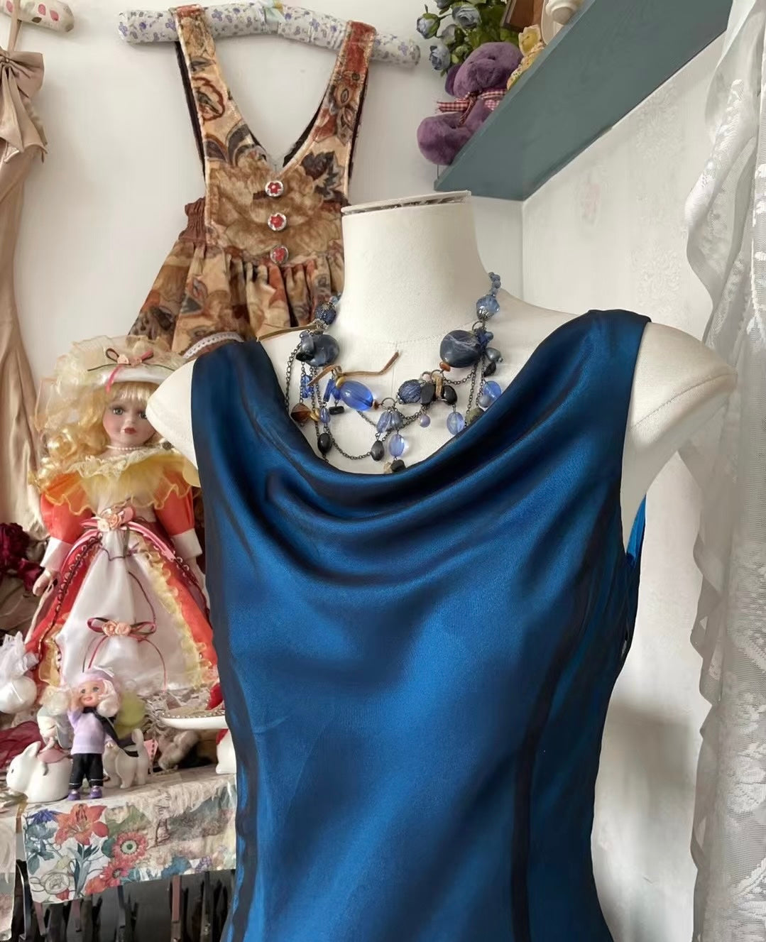 Elegant Mermaid Blue Prom Dress Vintage Evening Dress J6623