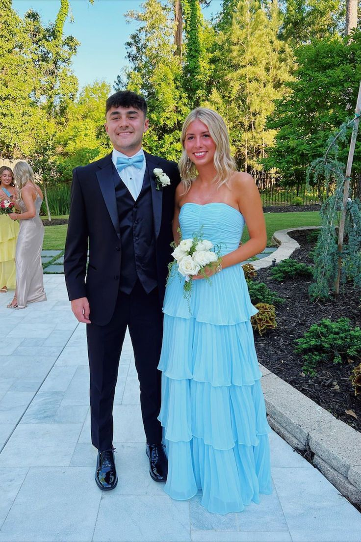 Robe de bal bustier en mousseline bleue, robe de demoiselle d'honneur J6642