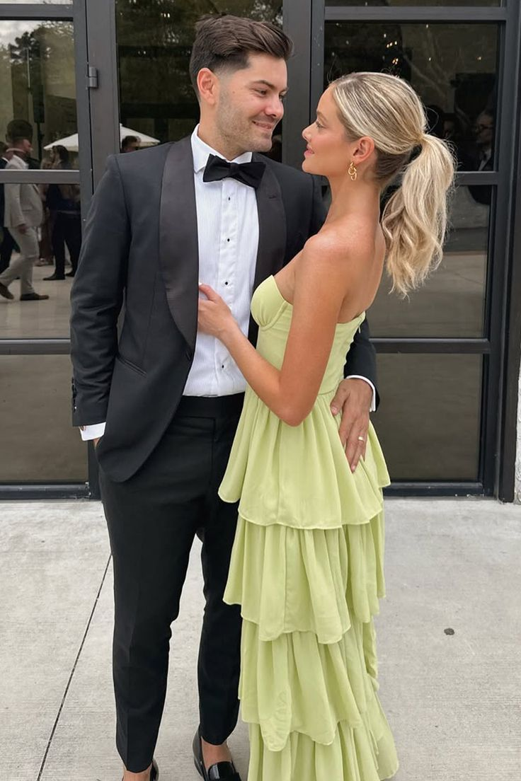 A-Linie Herzausschnitt Grün Langes Partykleid mit Rüschen Hochzeitsgastkleid J6643