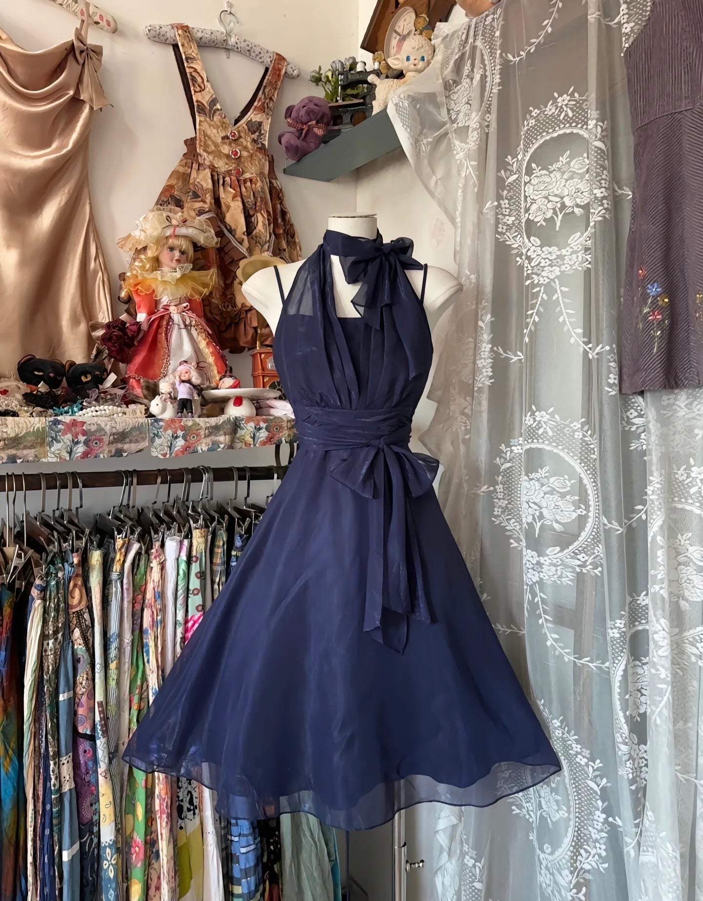 Neckholder A-Linie Königsblau Kurzes Kleid Chiffon Homecoming Kleid J6666
