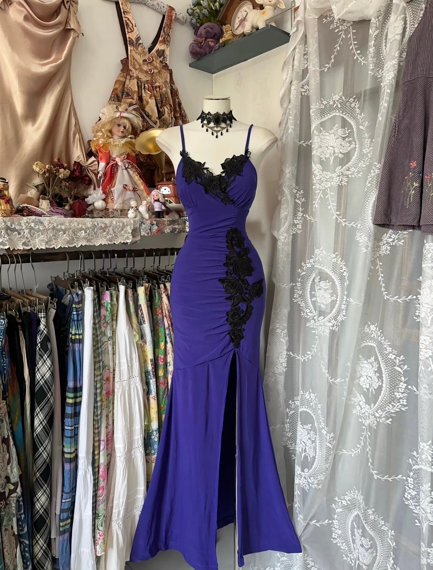 Spaghettiträger Lila Meerjungfrau Abendkleid Formales Partykleid J6675