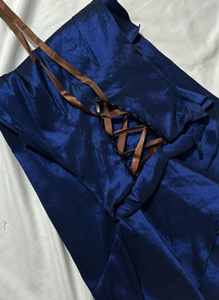 A Line Ruffle Navy Blue Satin Prom Dress Vintage Evening Dress J6723