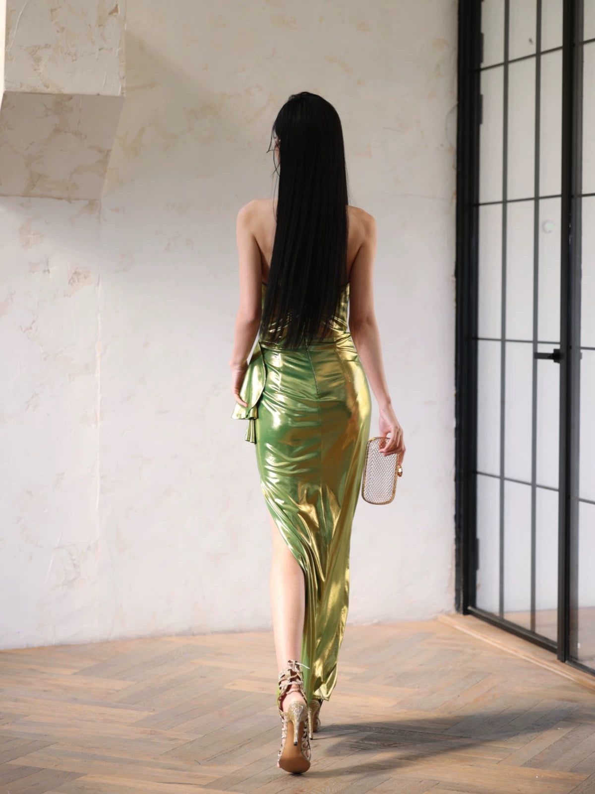 Strapless Green Sheath Prom Dress Slit Evening Dress J6765