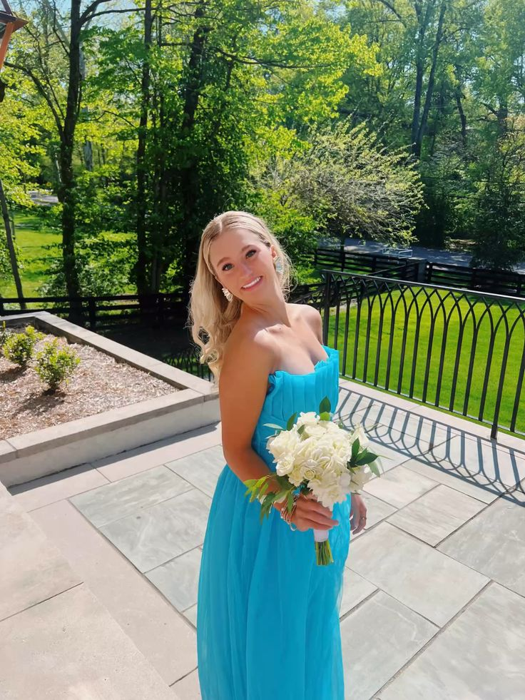 Robe de soirée trapèze bleu lac, robe d'invitée de mariage J6838