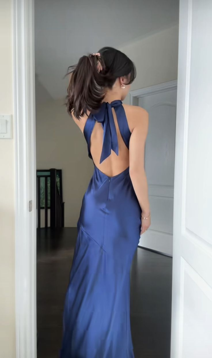 Marineblaues Etuikleid aus Satin, lang, formelles Abendkleid J8232