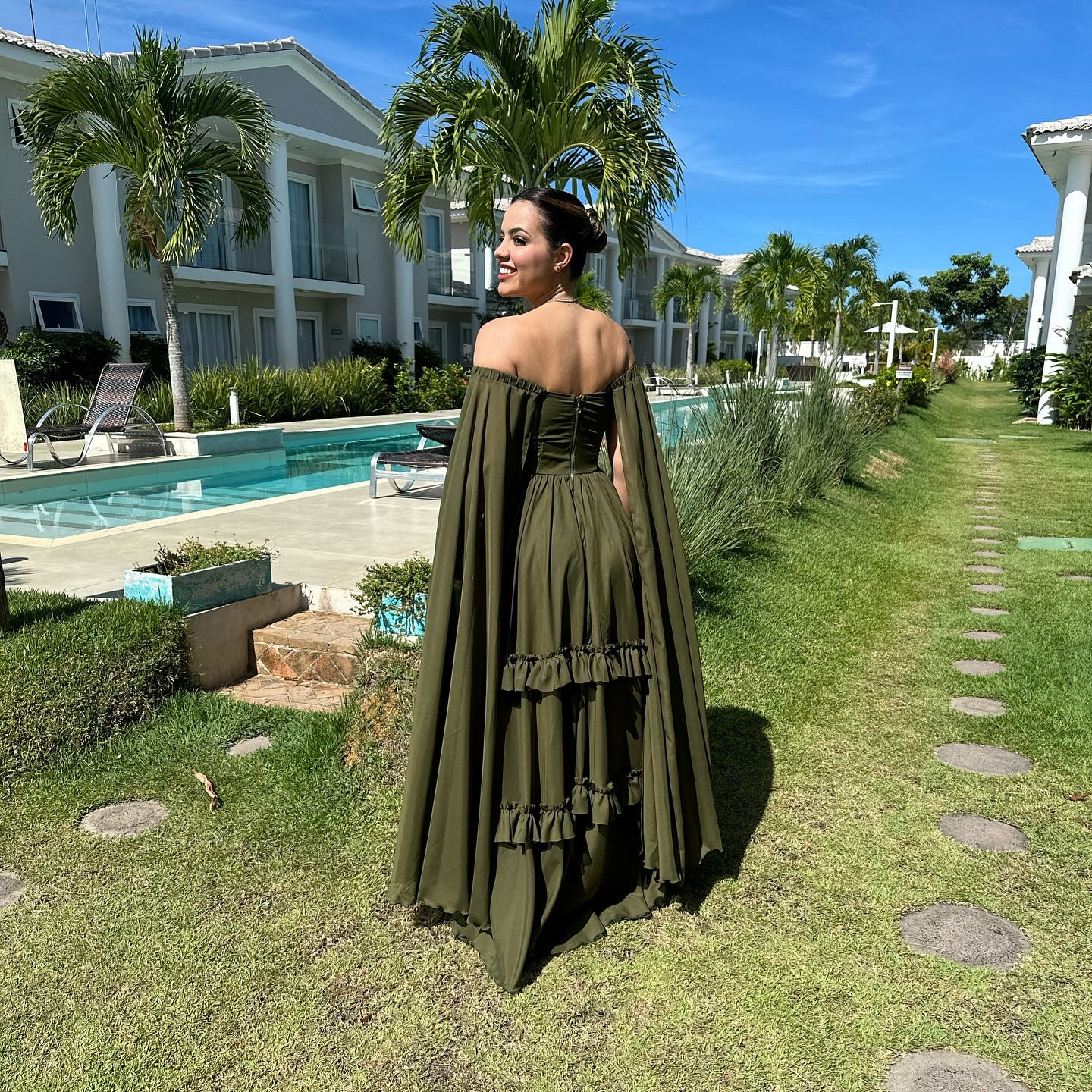 Dunkelgrünes A-Linien-Kleid für Hochzeitsgäste aus Chiffon, formelles Kleid J6878