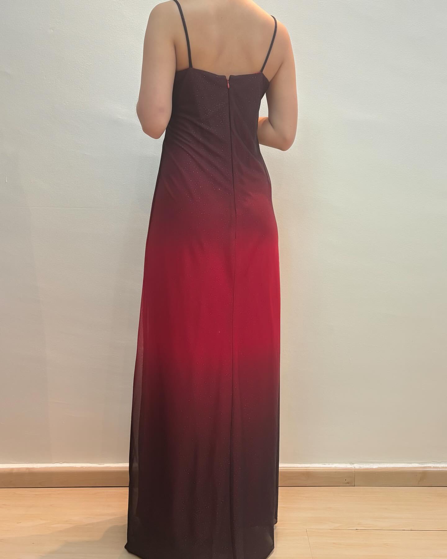 Spaghetti Straps Burgundy Gradient Prom Dress Chiffon Vintage Dress J6887