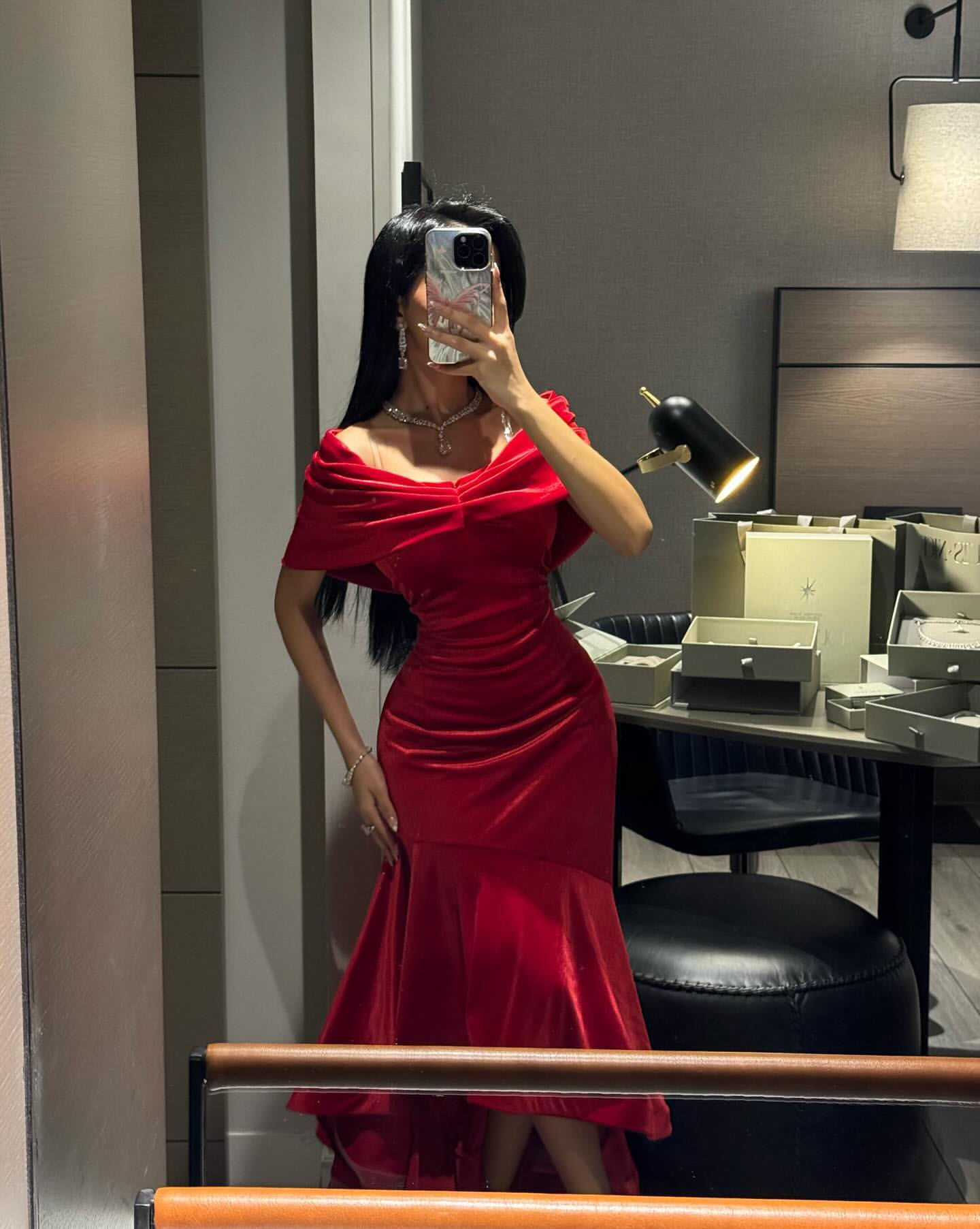 Off The Shoulder Velvet Mermaid Prom Dress Evening Dress J6921