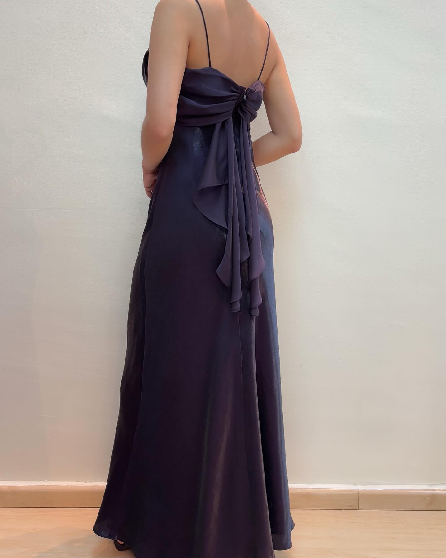 Spaghettiträger Dunkelviolettes Ballkleid Vintage Abendkleid J6926