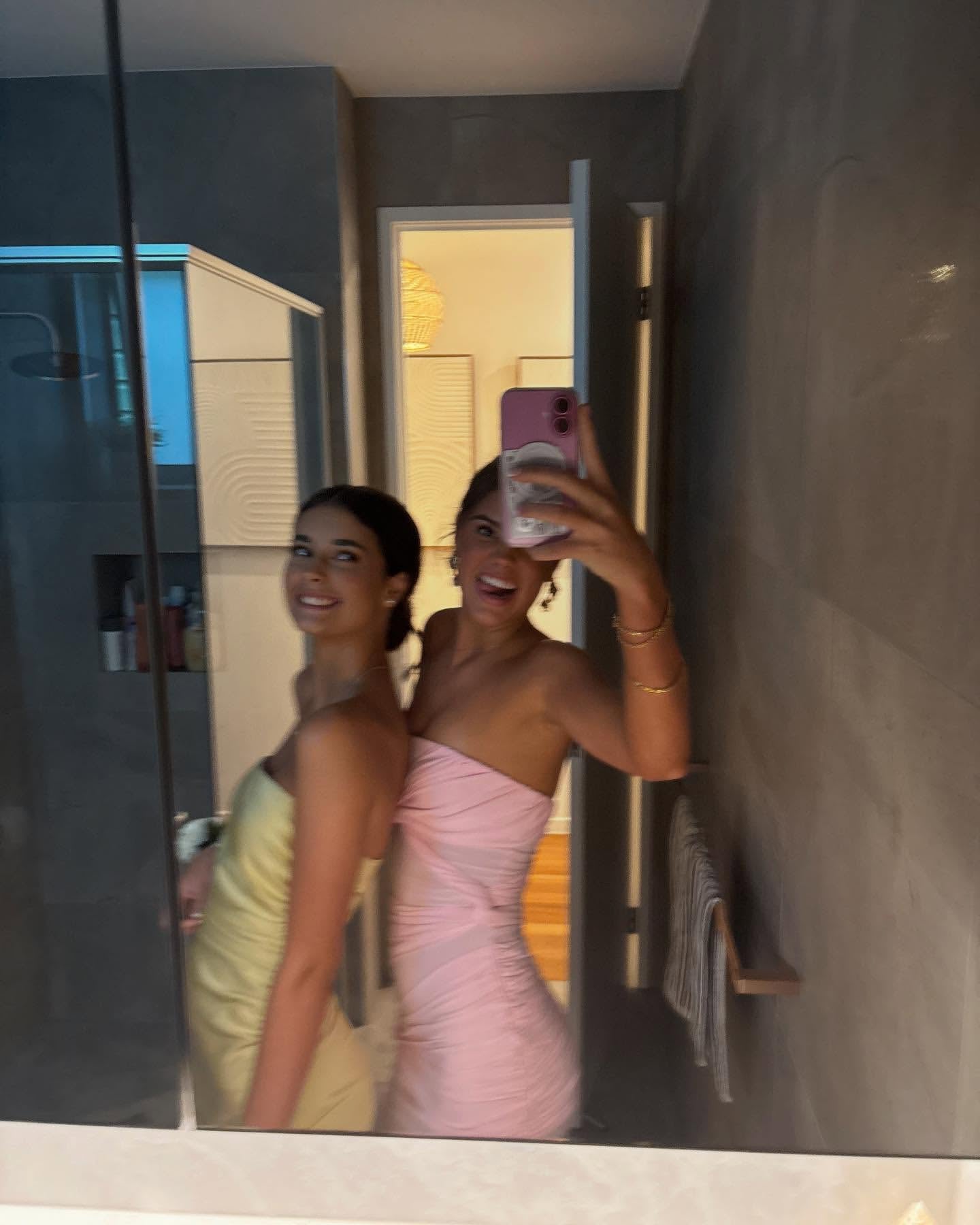 Strapless Pink Slit Wedding Guest Dress Formal Prom Dress J6931