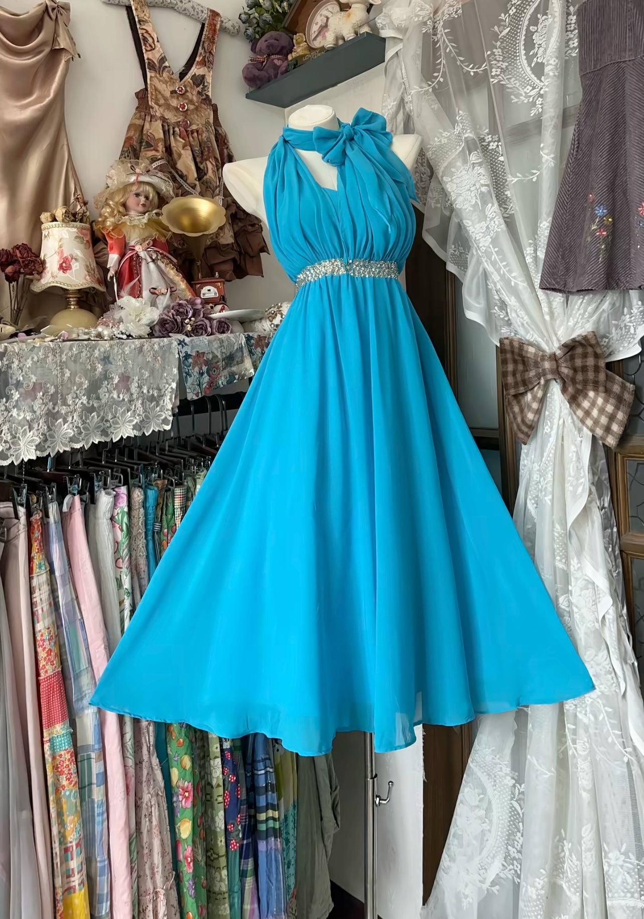 A Line Blue Short Homecoming Dress Chiffon Party Dress J8530