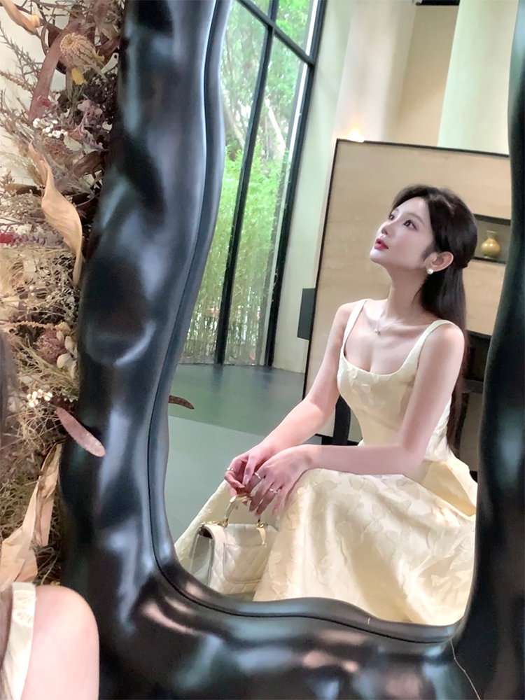 French Style Embroidery Cocktail Dress Retro Charm Slim Fit Waist Birthday Party Dress L72