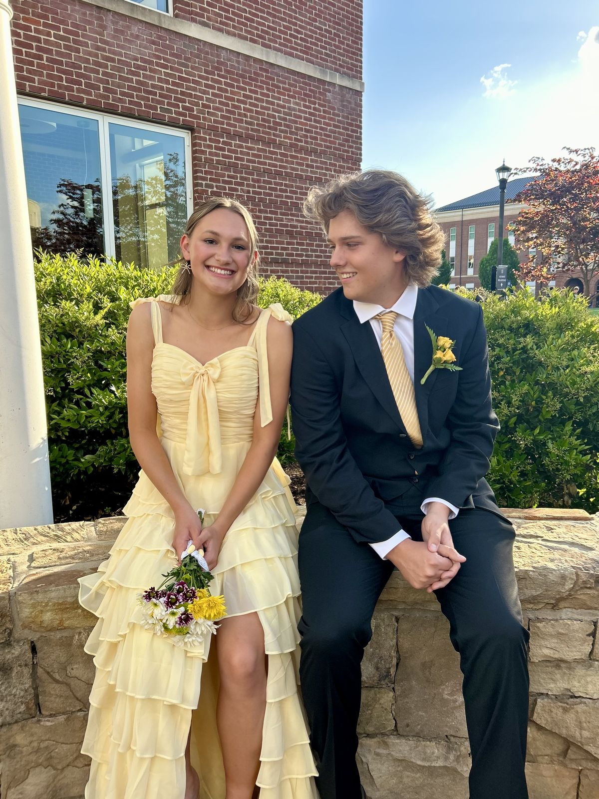 A Line Yellow Chiffon Long Prom Dress Layered Graduation Formal Dress J8782