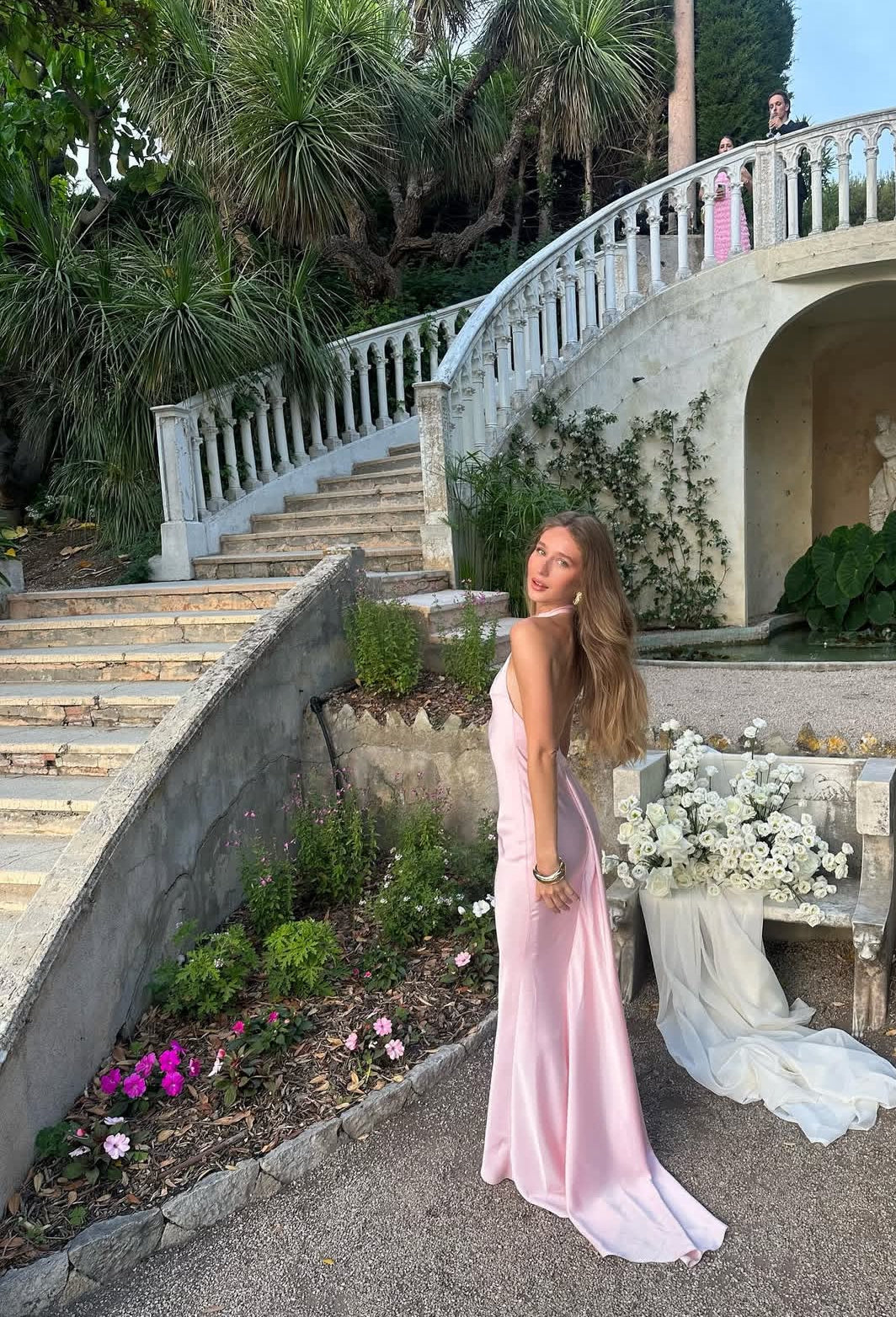 Robe fourreau dos nu pour invitée de mariage, robe de bal rose formelle J7153