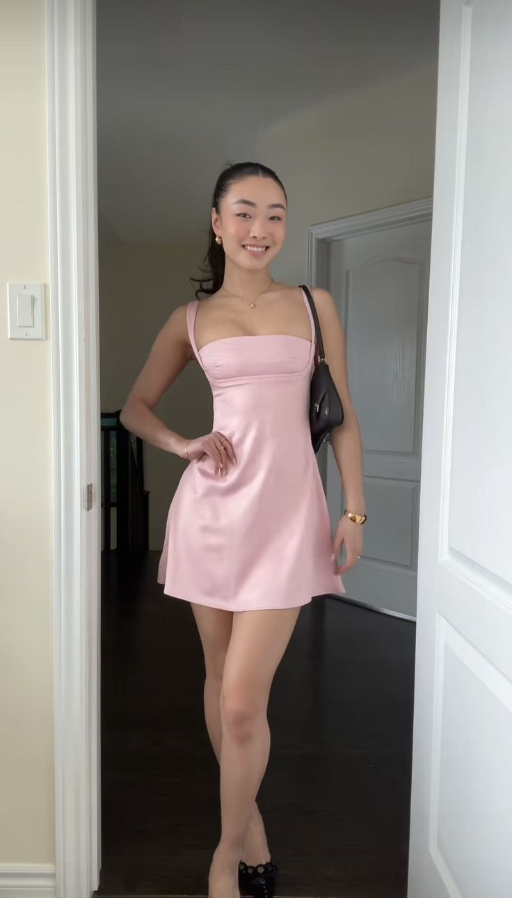 Robe de soirée rose coupe trapèze, tenue d'anniversaire J7470