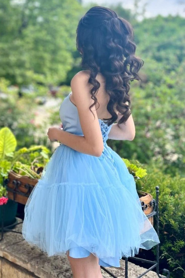 Sky Blue Strapless Lace Up A-Line Homecoming Dress J7519