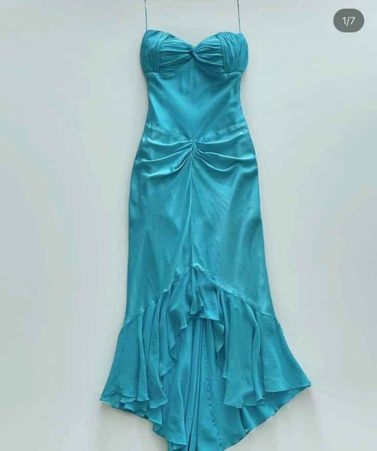 Spaghetti Straps Blue Long Prom Dress Chiffon Ruffle Evening Dress J8274