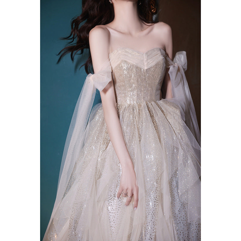 Fairy Champagne Long Party Dress Princess Sparkly Evening Dress Formal Gown 125 - JulyProm