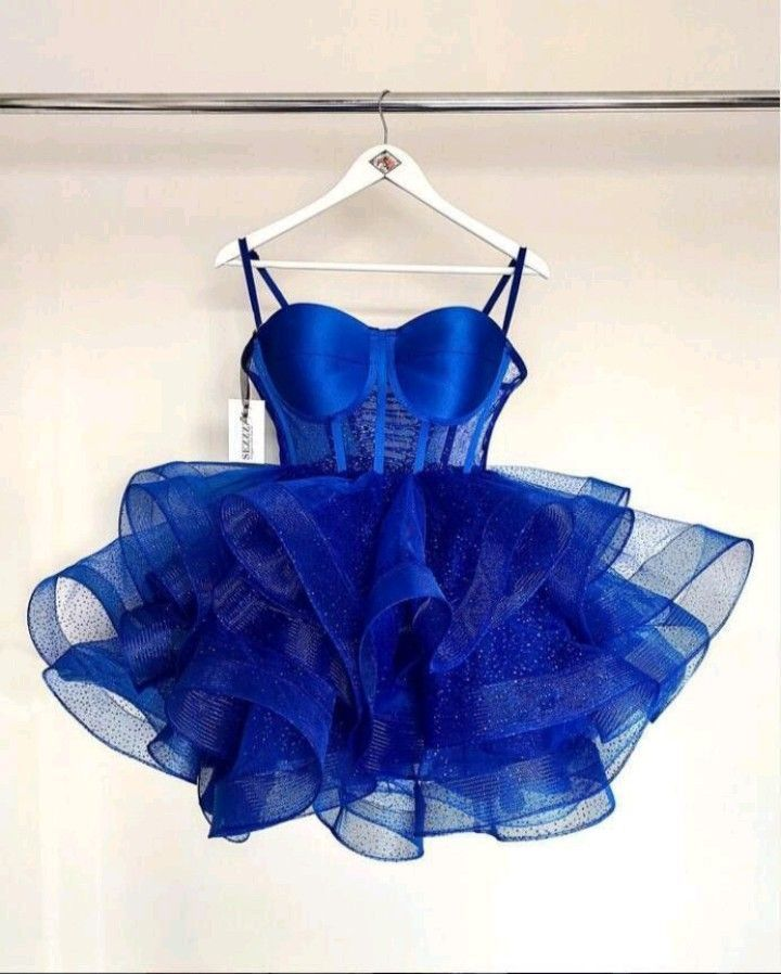 Robe de bal à bretelles bleu roi, tenue d'anniversaire J7521