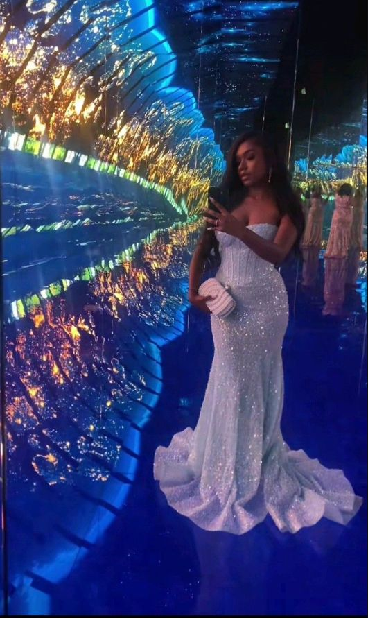 Robe de soirée longue bleu clair style sirène J8819