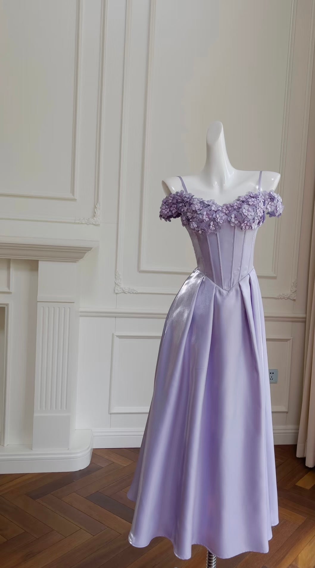 Spaghettiträger A-Linie Lila Partykleid Formales Ballkleid J7174