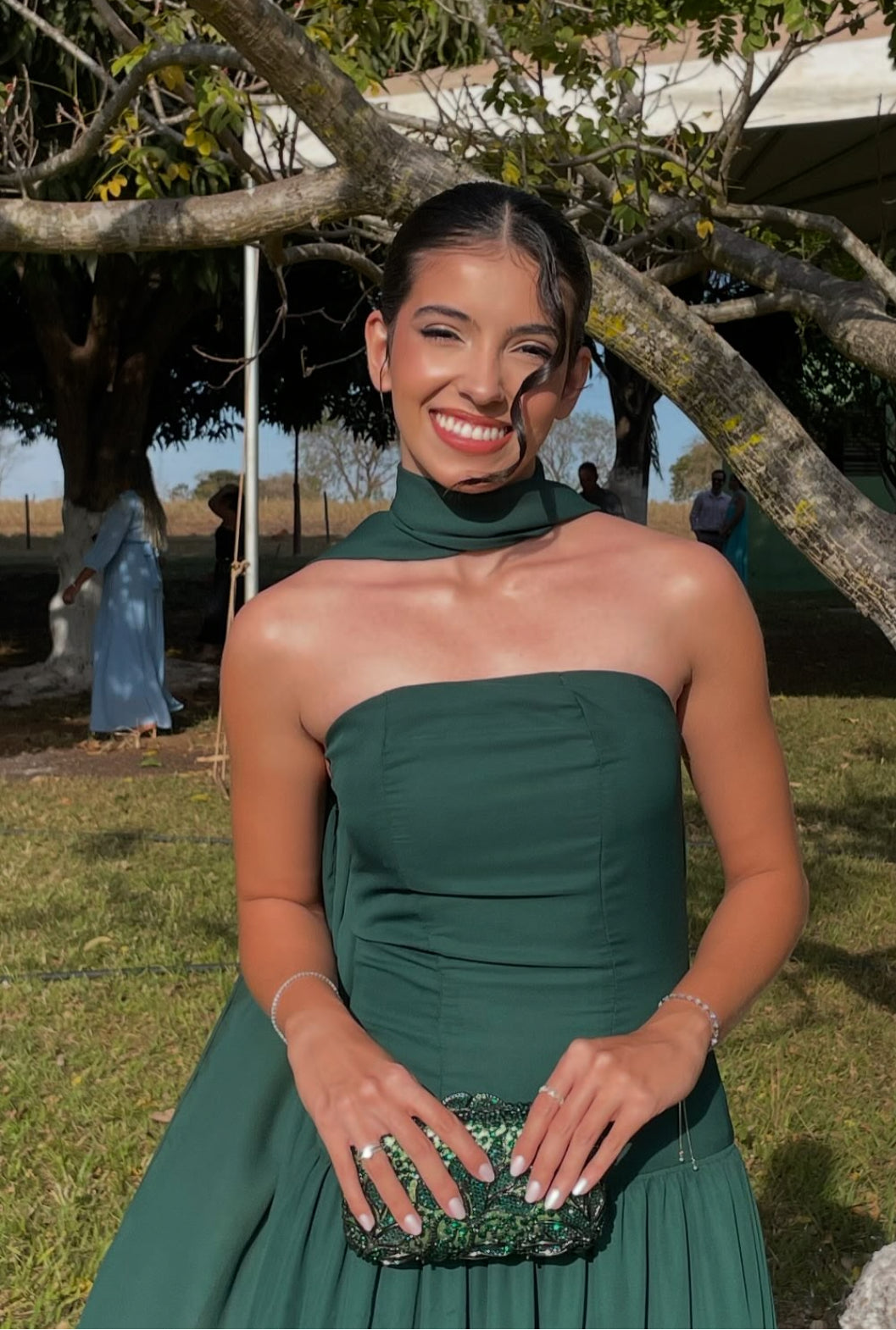 Robe de bal longue bustier coupe trapèze verte J7959