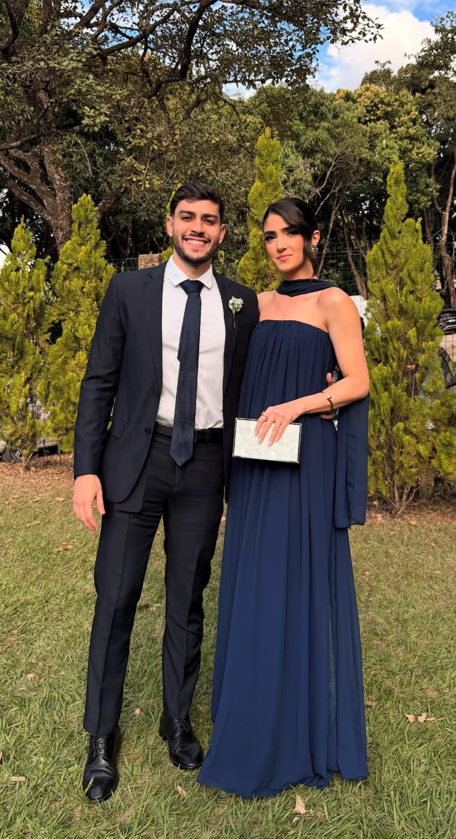 Robe de mariée trapèze bleu marine en mousseline de soie J7758