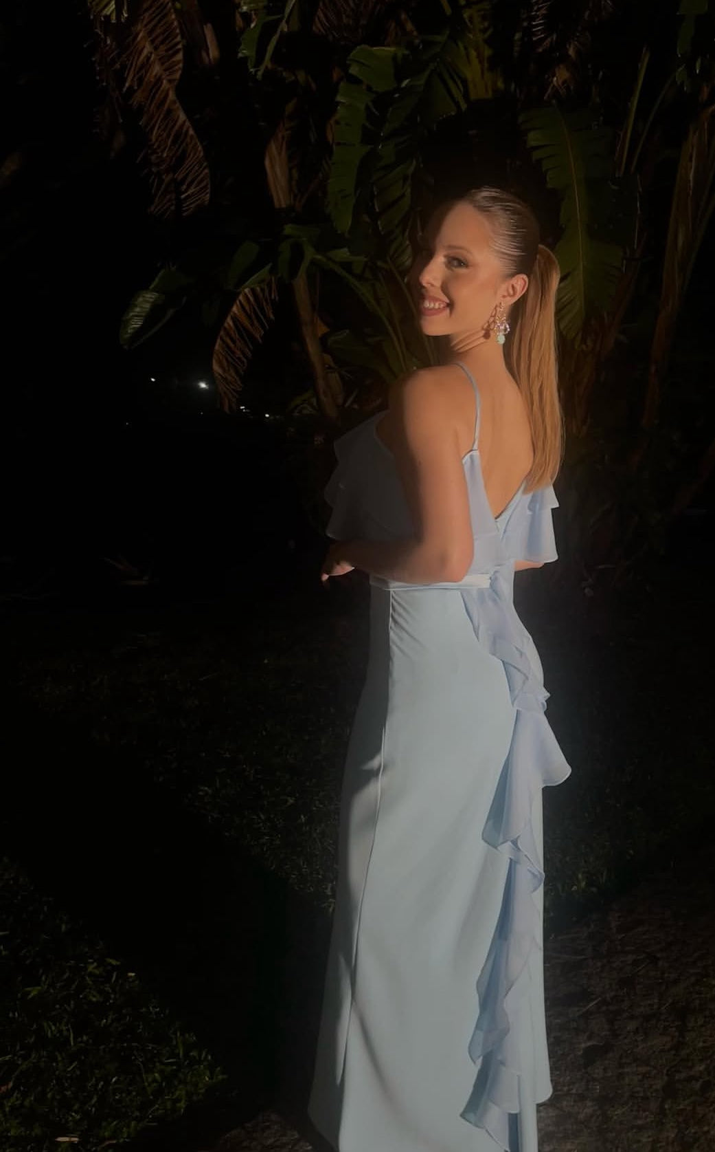 Blaues Etuikleid, langes Ballkleid, Chiffon, formelles Partykleid J7848