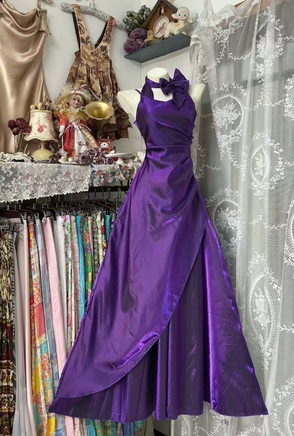 A Line Purple Vintage Prom Dress Formal Party Dress J7932