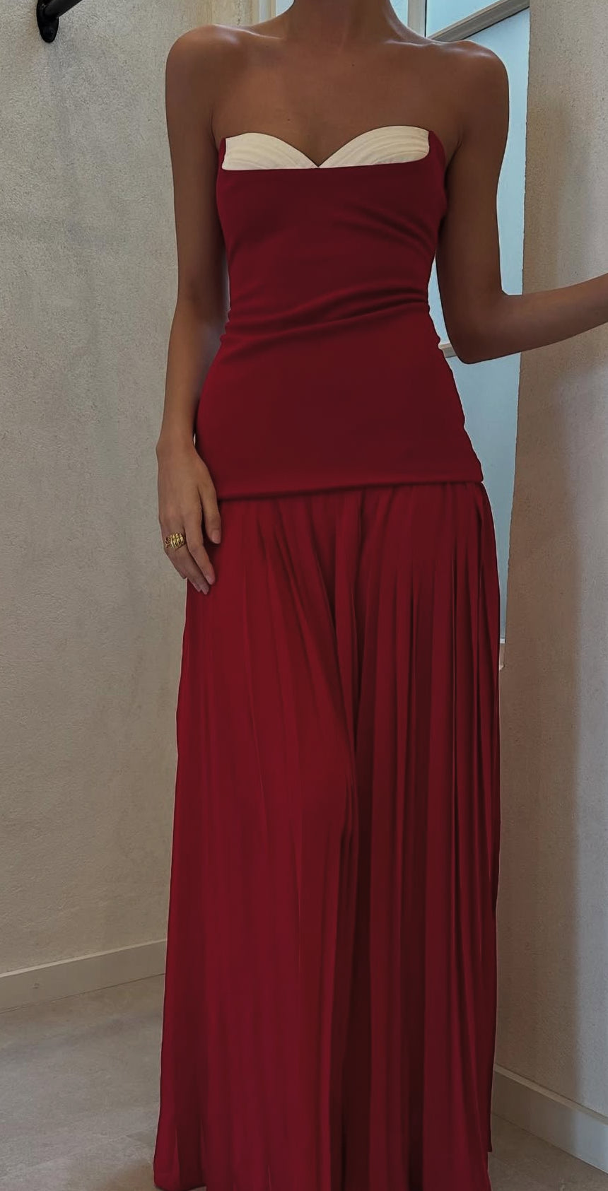 Robe de bal plissée bordeaux à col en cœur, robe de remise de diplôme formelle J7649