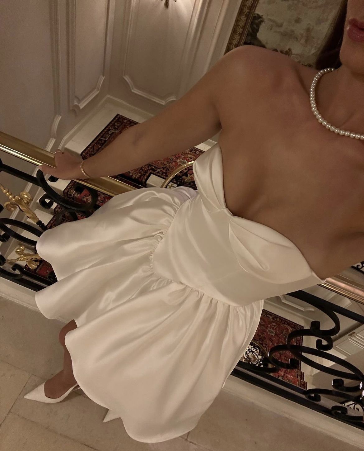 Robe d'anniversaire blanche en satin coupe trapèze, robe de soirée J7433