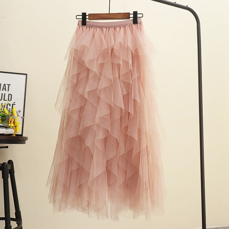 Jupe en maille irrégulière pour femme, jupe gâteau multicouche, jupe longue duveteuse, jupe féerique 729